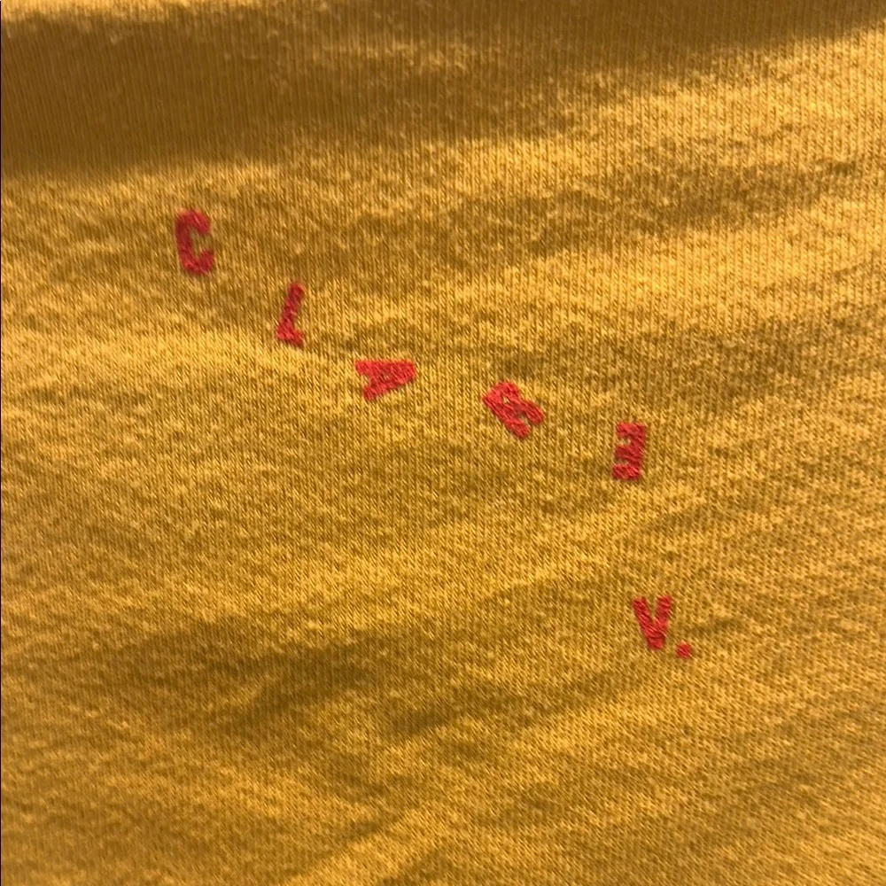 Clare V. Mustard Yellow Crew Neck Sweatshirt with Red Lips - Picture 7 of 9